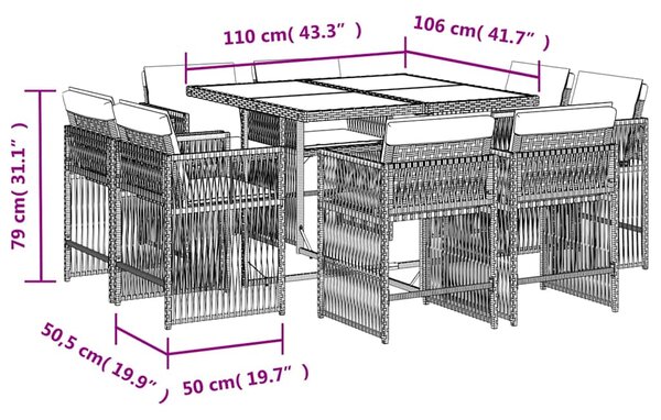 9dílný zahradní jídelní set s poduškami béžový polyratan 3211738