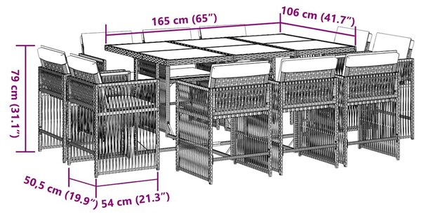 11dílný zahradní jídelní set s poduškami černý polyratan 3211746