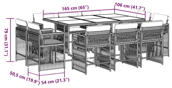 11dílný zahradní jídelní set s poduškami černý polyratan 3211747
