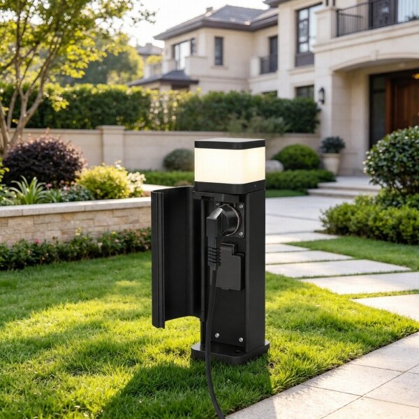 BRILAGI - Venkovní lampa se 2 zásuvkami SCHUKO PILLAR 1xG9/11W/230V IP44 černá