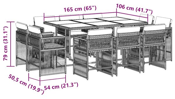 11dílný zahradní jídelní set s poduškami šedý polyratan 3211748