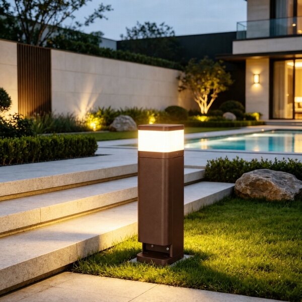 BRILAGI - Venkovní lampa se 2 zásuvkami SCHUKO PILLAR 1xG9/11W/230V IP44 hnědá