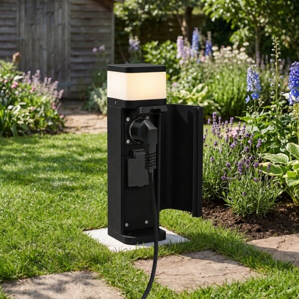 BRILAGI - Venkovní lampa se 2 zásuvkami SCHUKO PILLAR 1xG9/11W/230V IP44 černá