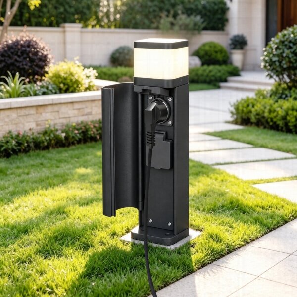 BRILAGI - Venkovní lampa se 2 zásuvkami SCHUKO PILLAR 1xG9/11W/230V IP44 černá