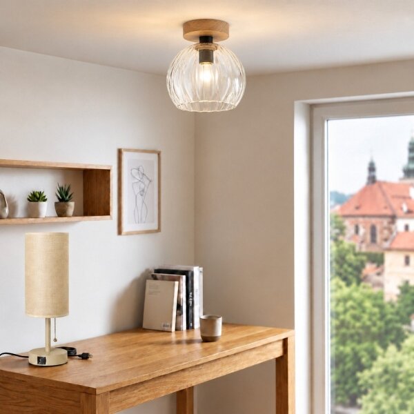 BRILAGI - LED Přisazený lustr RETRO GLASS 1xE27/60W/230V pr. 25 cm dub/čirá