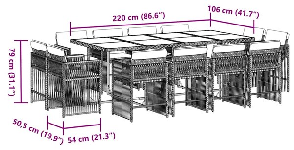 13dílný zahradní jídelní set s poduškami černý polyratan 3211759
