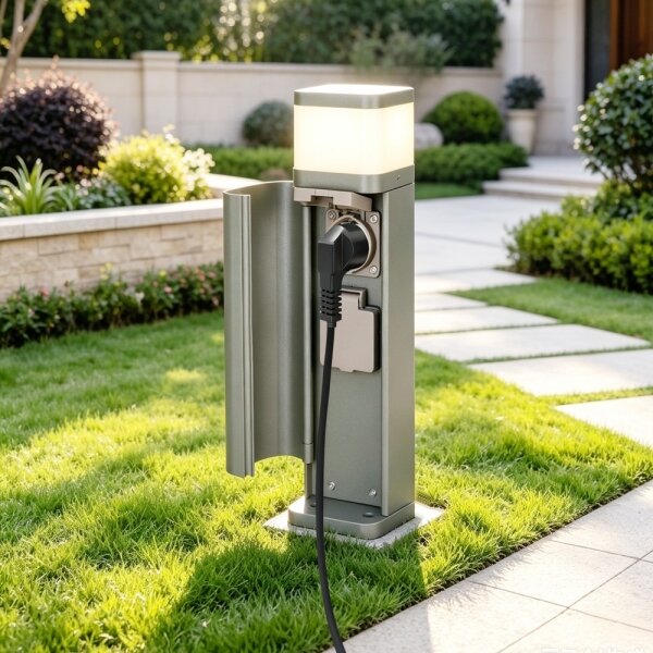 BRILAGI - Venkovní lampa se 2 zásuvkami SCHUKO PILLAR 1xG9/11W/230V IP44 šedá