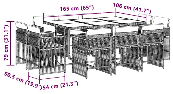 11dílný zahradní jídelní set s poduškami mix béžové polyratan 3211752