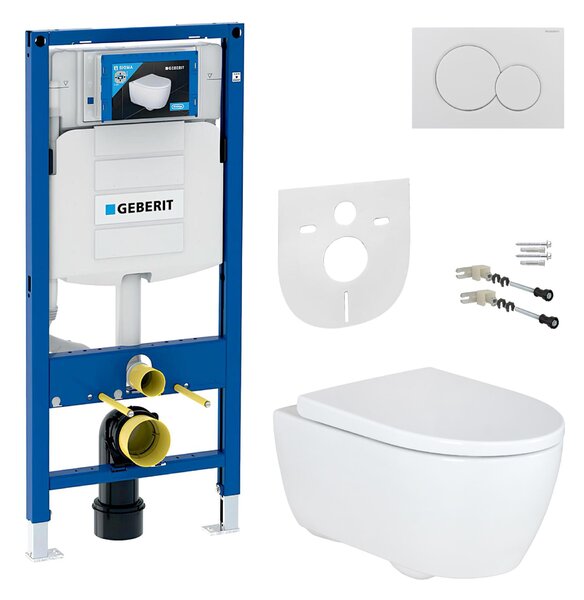 Geberit iCon WC set bez okrajů předstěnový prvek UP320 Softclose Duroplast sedátko Bezokrajová splachovací deska Zvuková izolace Oplachovací klozet