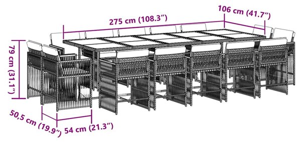 15dílný zahradní jídelní set s poduškami hnědý polyratan 3211773