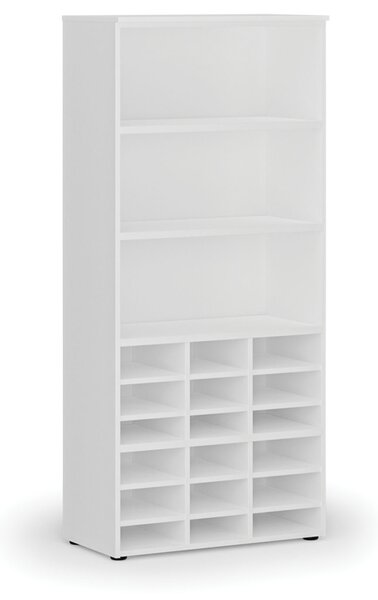 Třídicí regál PRIMO WHITE, 800 x 420 x 1781 mm, 18 přihrádek, bílý