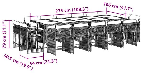 15dílný zahradní jídelní set s poduškami šedý polyratan 3211772