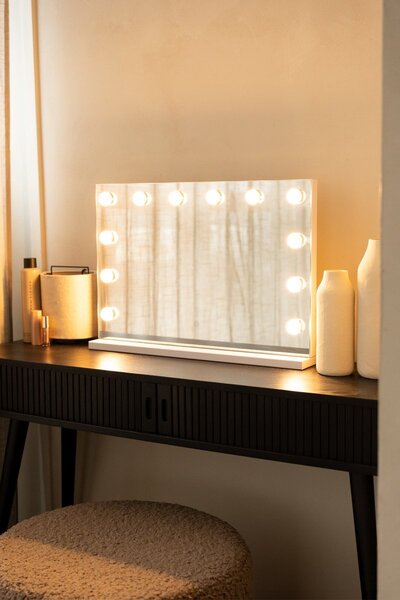 SensaHome Vanity Mirror Pro – Hollywoodské kosmetické zrcadlo s 12 stmívatelnými LED lampami, 3 světelné režimy, 46 × 58 cm – bílé