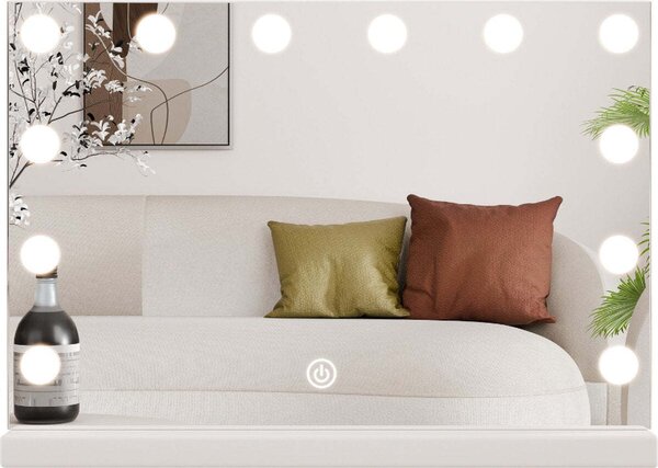 SensaHome Vanity Mirror Pro – Hollywoodské kosmetické zrcadlo s 12 stmívatelnými LED lampami, 3 světelné režimy, 46 × 58 cm – bílé