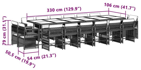 17dílný zahradní jídelní set s poduškami mix béžové polyratan 3211788