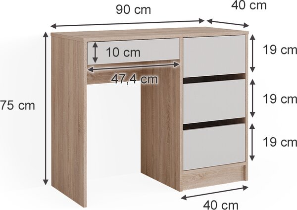 Toaletní stolek Vicco Sherry Sonoma 90 cm se 4 zásuvkami, Model 40829