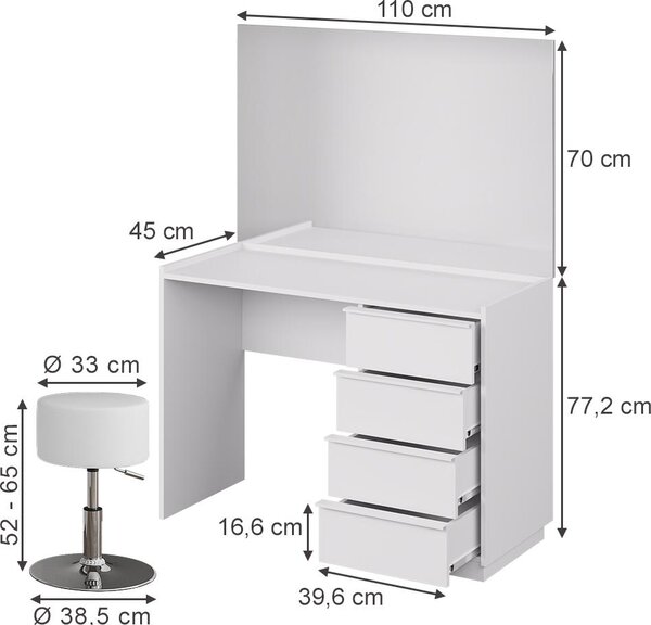 Toaletní stolek Vicco Viktoria Bílá 110 cm se zrcadlem a taburetkou, Model 59328