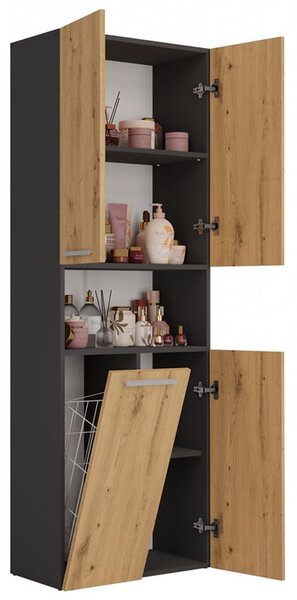 Koupelnová skříňka NEL 1K/DK antracit/dub artisan
