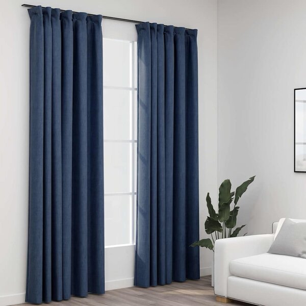 Zatemňovací závěsy s háčky vzhled lnu 2 ks modré 140 x 225 cm 321181