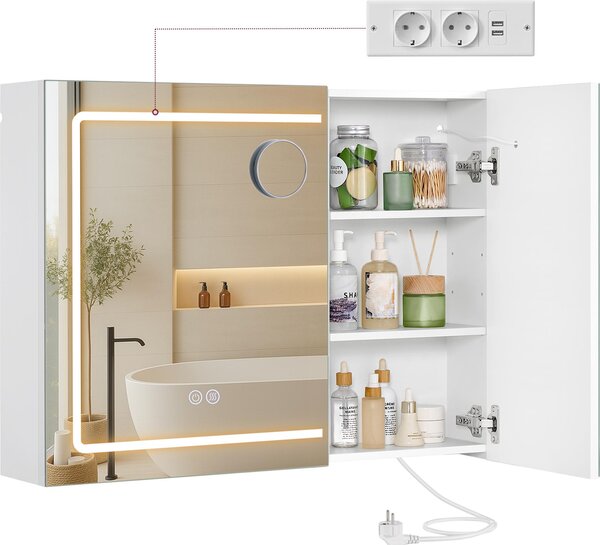 Nástěnná skříňka se zrcadlem a osvětlením LED, zvětšovací zrcadlo