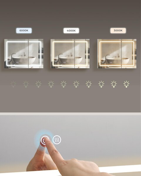 Nástěnná skříňka se zrcadlem a osvětlením LED, zvětšovací zrcadlo