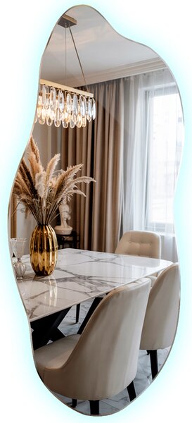 LED zrcadlo na stěnu – Stylové asymetrické provedení – Dekorace do interiéru bez rámu – 35 x 80 cm – Studená bílá 6000K