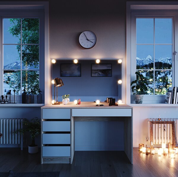 Toaletní stolek Vicco Sherry Bílá/Sonoma 120 cm s osvětlením LED, Model 36884