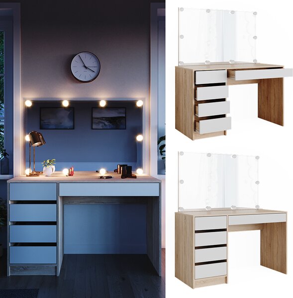 Toaletní stolek Vicco Sherry Bílá/Sonoma 120 cm s osvětlením LED, Model 36884