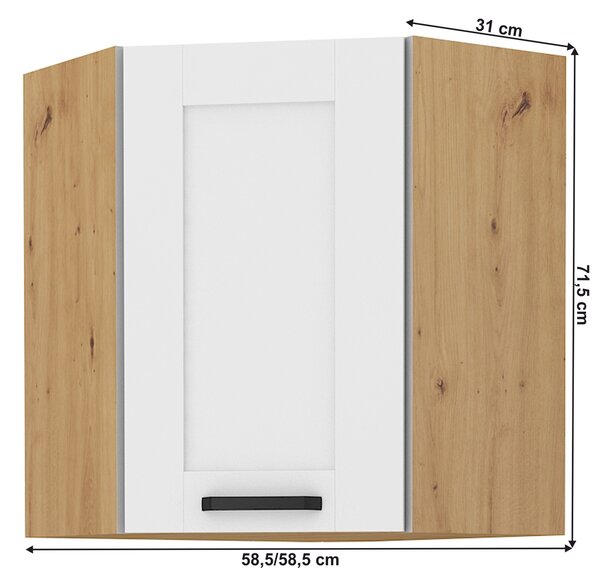 Kondela Horní rohová kuchyňská skříňka Lula 58x58 GN-72 1F - bílá / dub artisan