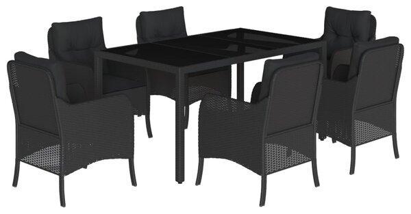7dílný zahradní jídelní set s poduškami černý polyratan 3211851