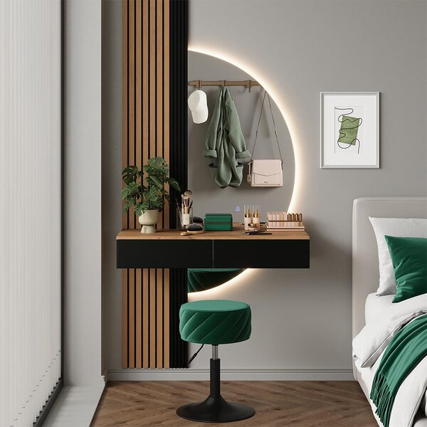 Toaletní stolek Vicco Melina Dub/černá 100 cm se zrcadlem LED, Model 58445