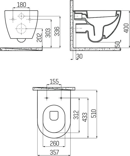 Creavit Design Závěsný klozet RimOff s funkcí taharet/bidet/sprcha WC Bílý