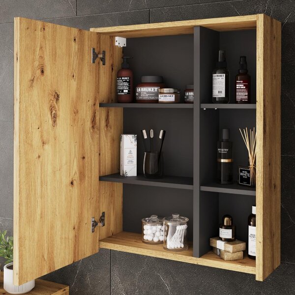Skříňka se zrcadlem do koupelny Vicco Viola Artisan/šedá 60 x 75 cm s otevřenými policemi, Model 54855