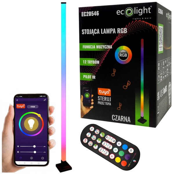 ECO LIGHT LED RGB stojací lampa TUYA, černá + dálkový ovladač
