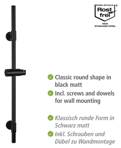 Černá nástěnná sprchová tyč z nerezové oceli 66 cm Basic – Wenko