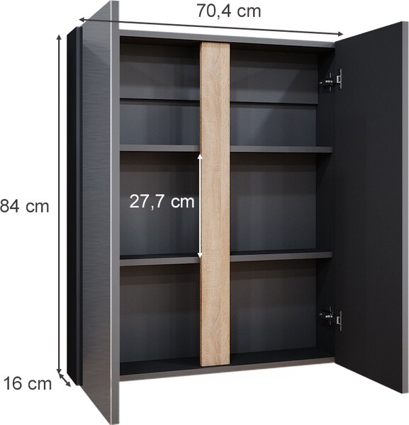 Koupelnová zrcadlová skříňka Vicco Gloria Antracit 70.4 x 84 cm se 2 dvířky, Model 40885