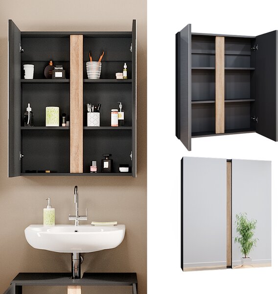 Koupelnová zrcadlová skříňka Vicco Gloria Antracit 70.4 x 84 cm se 2 dvířky, Model 40885