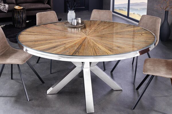 Massive home | Kulatý jídelní stůl BARRACUDA 140 cm sklo/masiv teak
