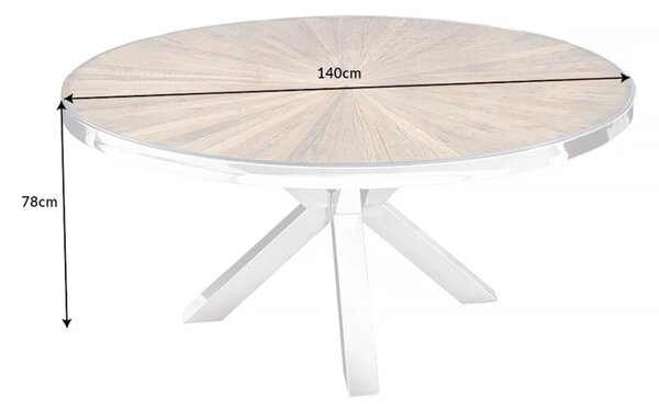 Massive home | Kulatý jídelní stůl BARRACUDA 140 cm sklo/masiv teak