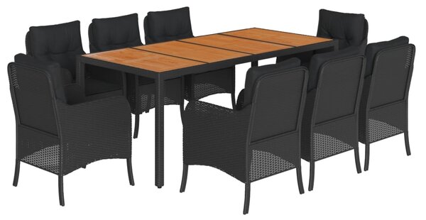 9dílný zahradní jídelní set s poduškami černý polyratan 3211871