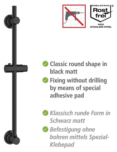 Černá samodržící sprchová tyč z nerezové oceli 70 cm – Wenko