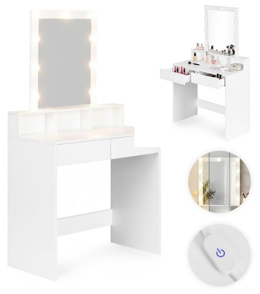ModernHome ZDT-01 Toaletní stolek se zrcadlem a LED osvětlením, plynulé stmívání, bílý
