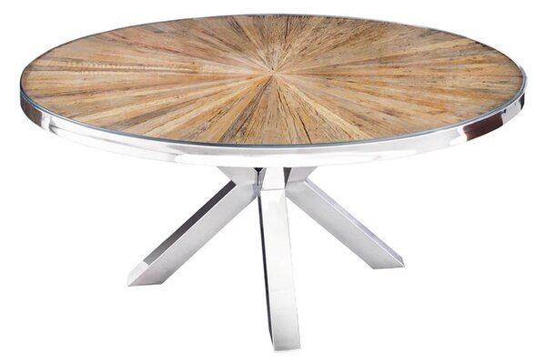 Massive home | Kulatý jídelní stůl BARRACUDA 140 cm sklo/masiv teak