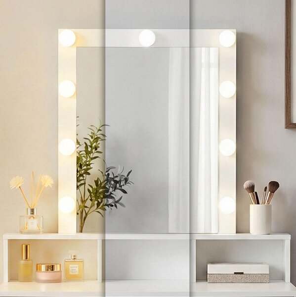 ModernHome ZDT-01 Toaletní stolek se zrcadlem a LED osvětlením, plynulé stmívání, bílý