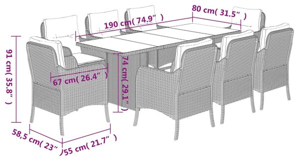 9dílný zahradní jídelní set s poduškami béžový polyratan 3211889