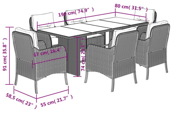 7dílný zahradní jídelní set s poduškami béžový polyratan 3211886