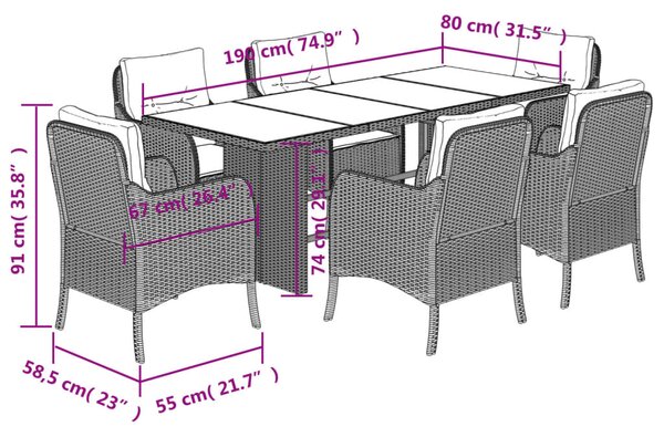 7dílný zahradní jídelní set s poduškami béžový polyratan 3211888