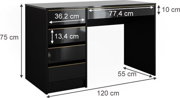 Toaletní stolek Vicco Sherry Černá/zlatá 120 cm Bez zrcadla, Model 47289