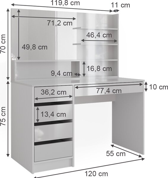 Toaletní stolek Vicco Sherry Bílá 120 cm se zrcadlem, Model 41290