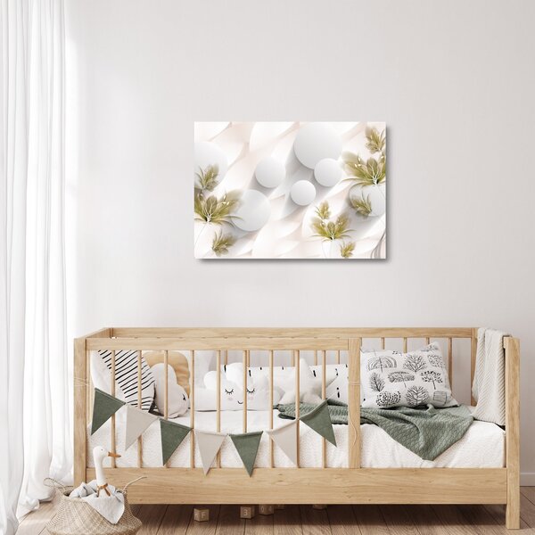 Skleněný obraz - 3D kruhy s květinami (70x50 cm)